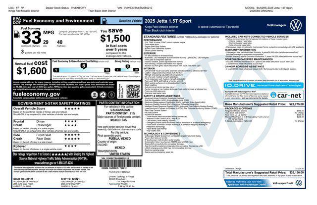 new 2025 Volkswagen Jetta car, priced at $26,150