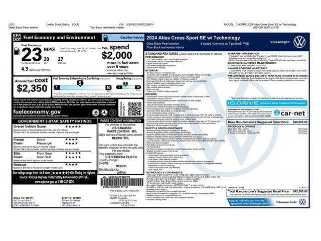 used 2024 Volkswagen Atlas Cross Sport car, priced at $25,742