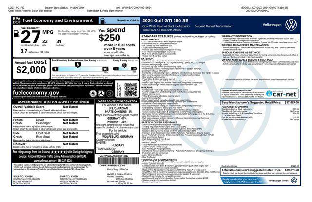 new 2024 Volkswagen Golf GTI car, priced at $38,421