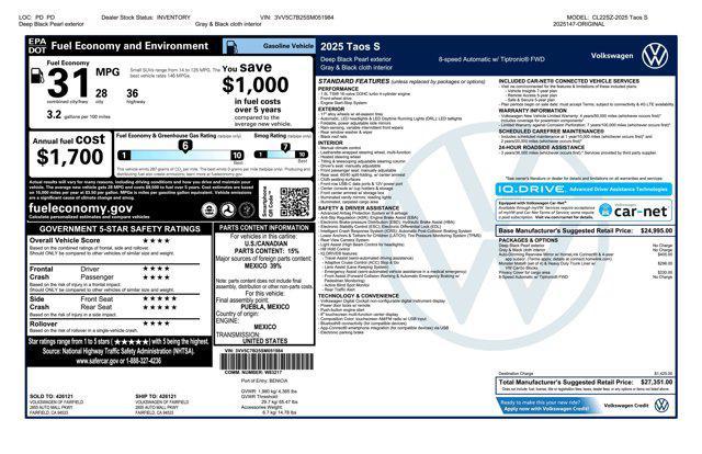new 2025 Volkswagen Taos car, priced at $25,101