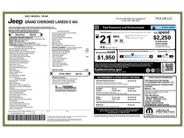 used 2021 Jeep Grand Cherokee car, priced at $20,988