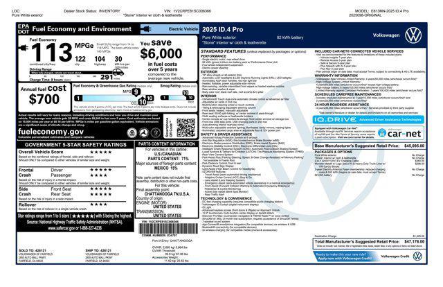 new 2025 Volkswagen ID.4 car, priced at $47,176