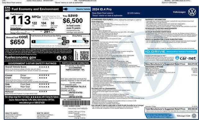 new 2024 Volkswagen ID.4 car, priced at $46,946