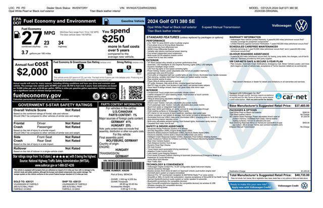 new 2024 Volkswagen Golf GTI car, priced at $39,513