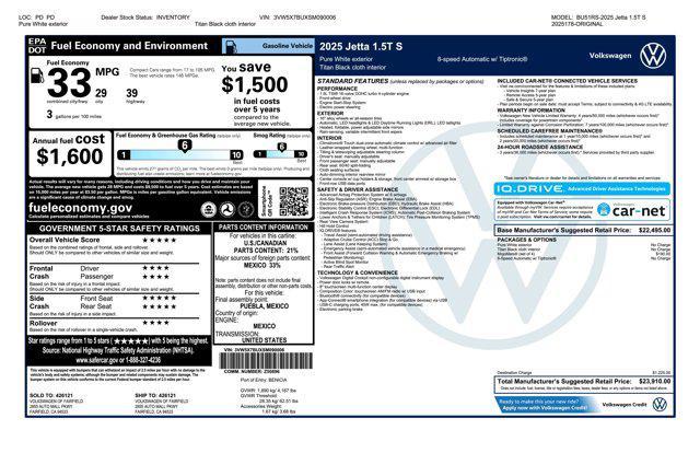 new 2025 Volkswagen Jetta car, priced at $22,160