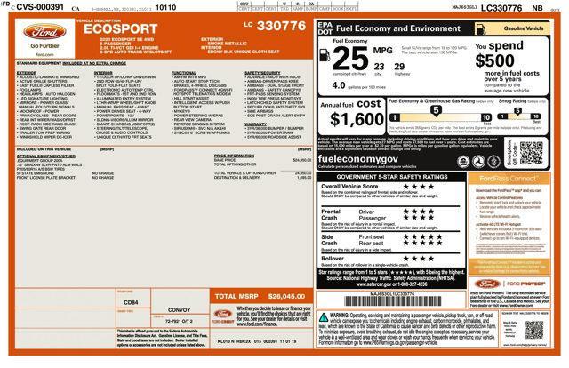 used 2020 Ford EcoSport car, priced at $13,288