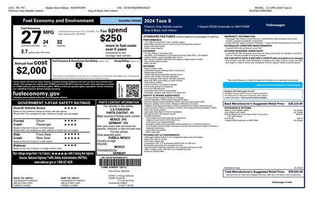 used 2024 Volkswagen Taos car, priced at $25,092