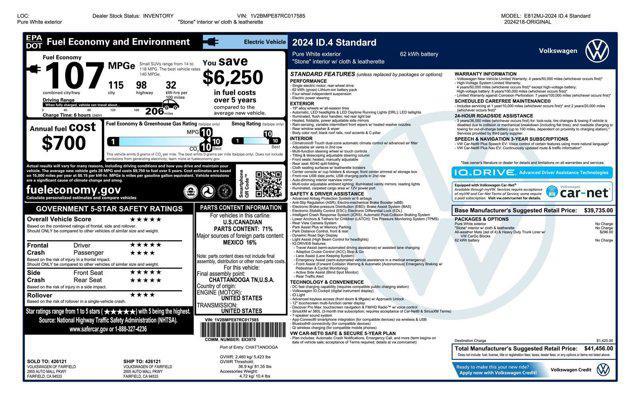 new 2024 Volkswagen ID.4 car, priced at $36,540