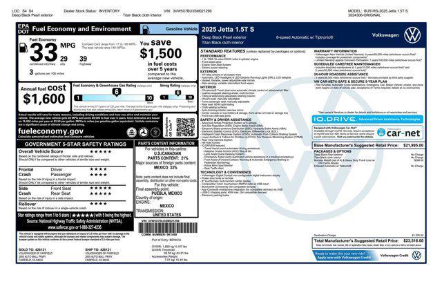 new 2025 Volkswagen Jetta car, priced at $22,596