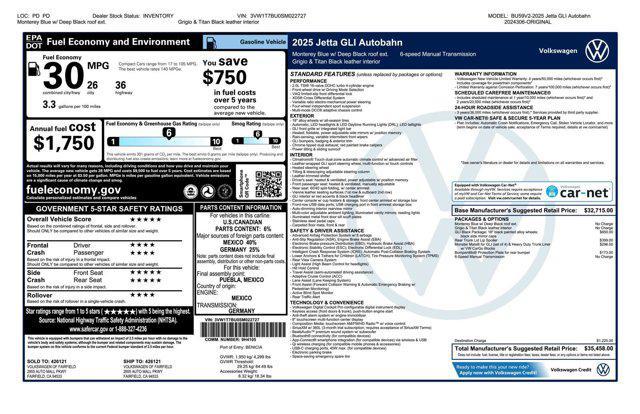 new 2025 Volkswagen Jetta GLI car, priced at $34,399