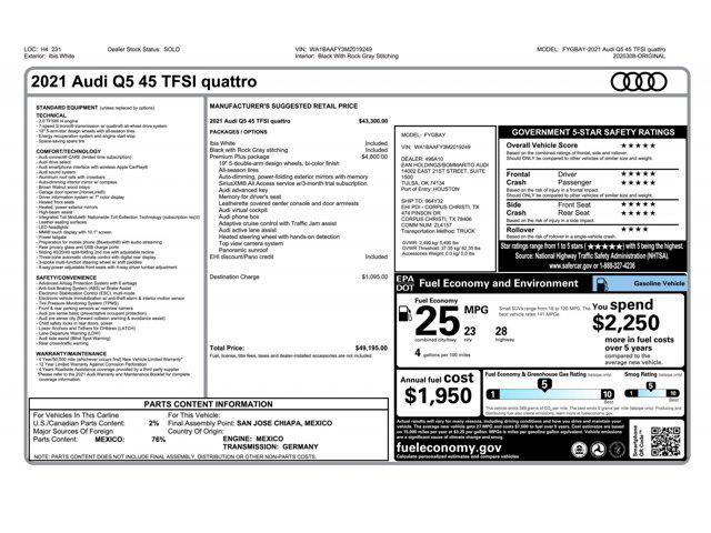 used 2021 Audi Q5 car, priced at $18,888