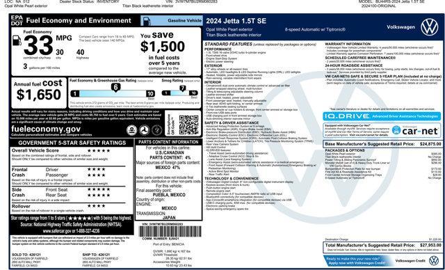 new 2024 Volkswagen Jetta car, priced at $25,715