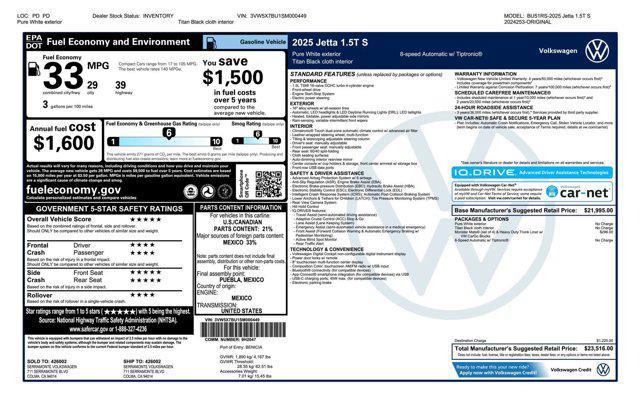 new 2025 Volkswagen Jetta car, priced at $22,596