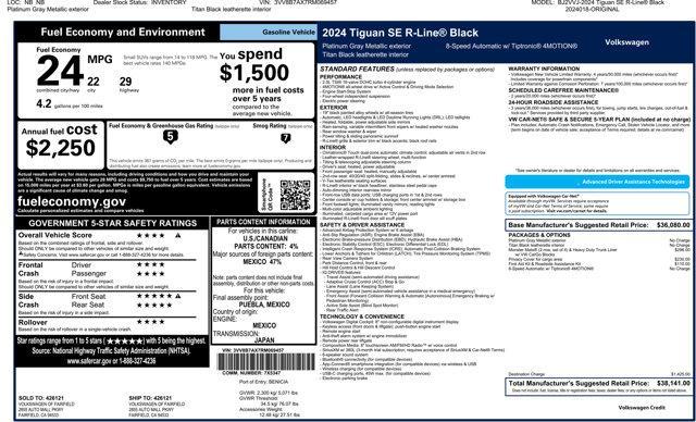 new 2024 Volkswagen Tiguan car, priced at $35,477