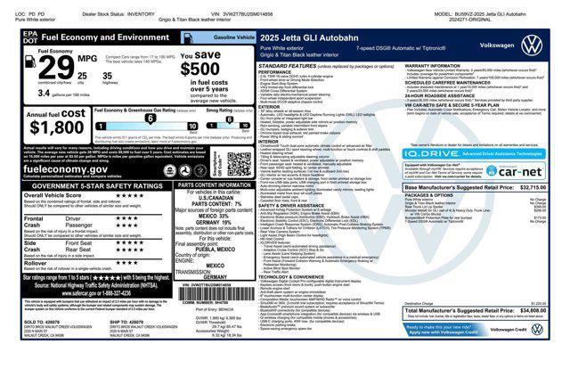 new 2025 Volkswagen Jetta GLI car, priced at $34,808