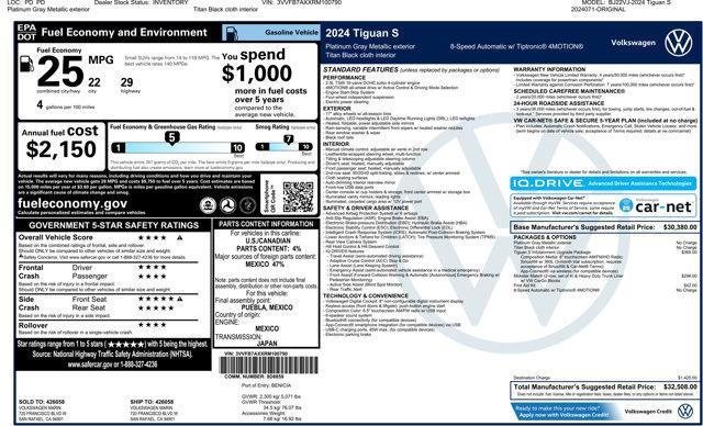 new 2024 Volkswagen Tiguan car, priced at $30,008