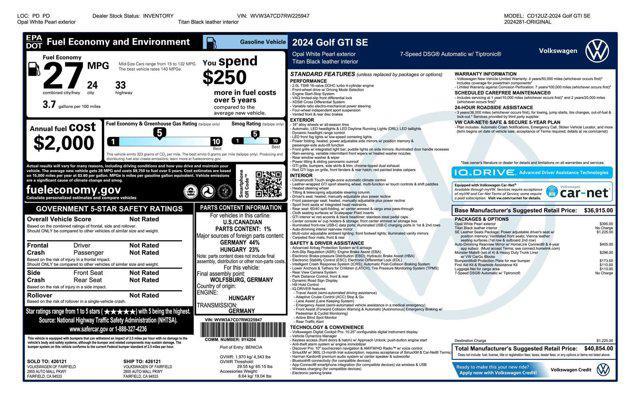 new 2024 Volkswagen Golf GTI car, priced at $40,037