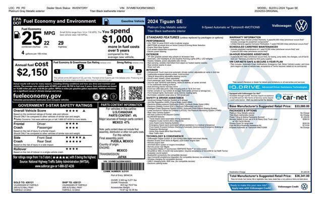 new 2024 Volkswagen Tiguan car, priced at $33,711