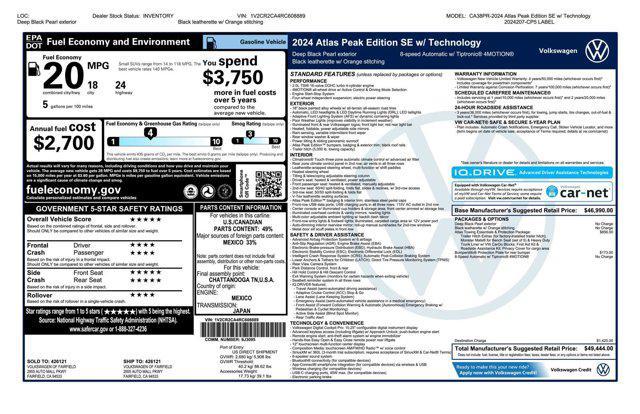 new 2024 Volkswagen Atlas car, priced at $46,495