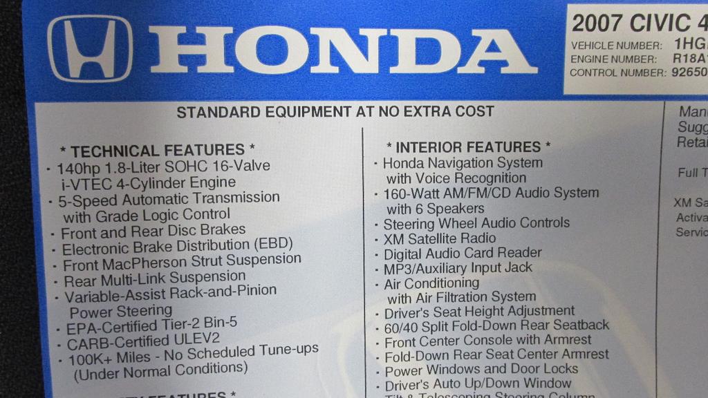 used 2007 Honda Civic car, priced at $8,990