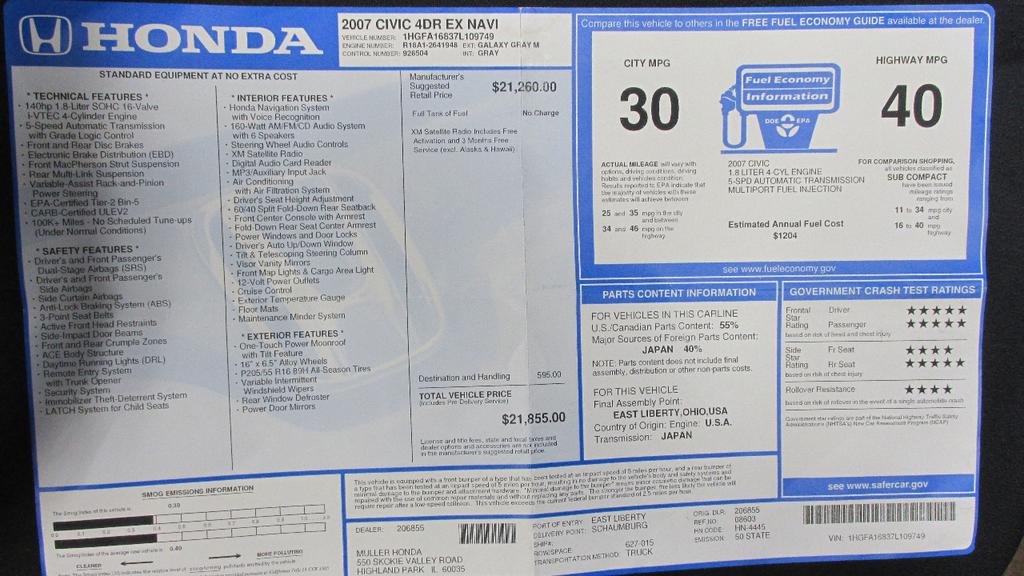 used 2007 Honda Civic car, priced at $8,990