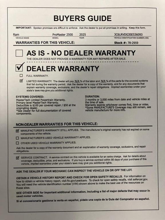 used 2025 Ram ProMaster 2500 car, priced at $40,000