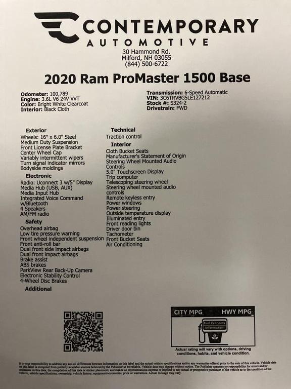 used 2020 Ram ProMaster 1500 car, priced at $13,900