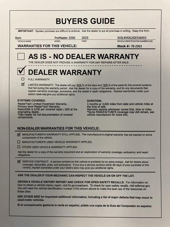 used 2025 Ram ProMaster 2500 car, priced at $40,000