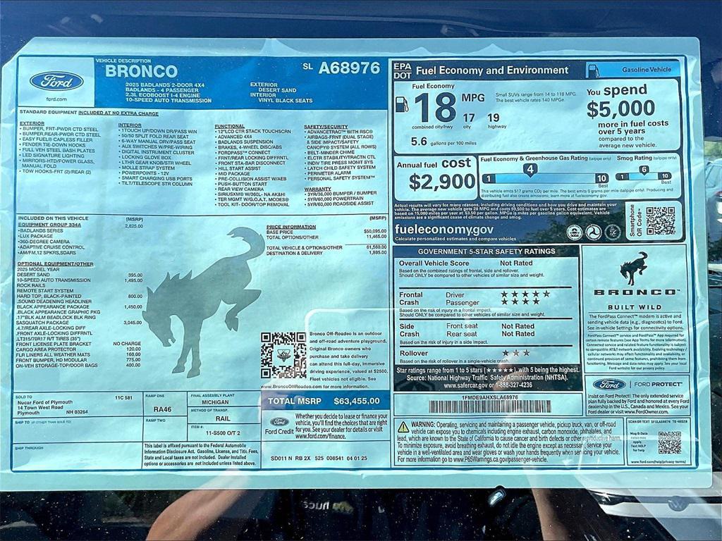 new 2025 Ford Bronco car, priced at $57,437