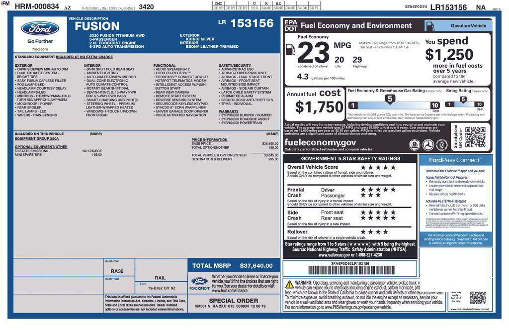 used 2020 Ford Fusion car, priced at $16,303