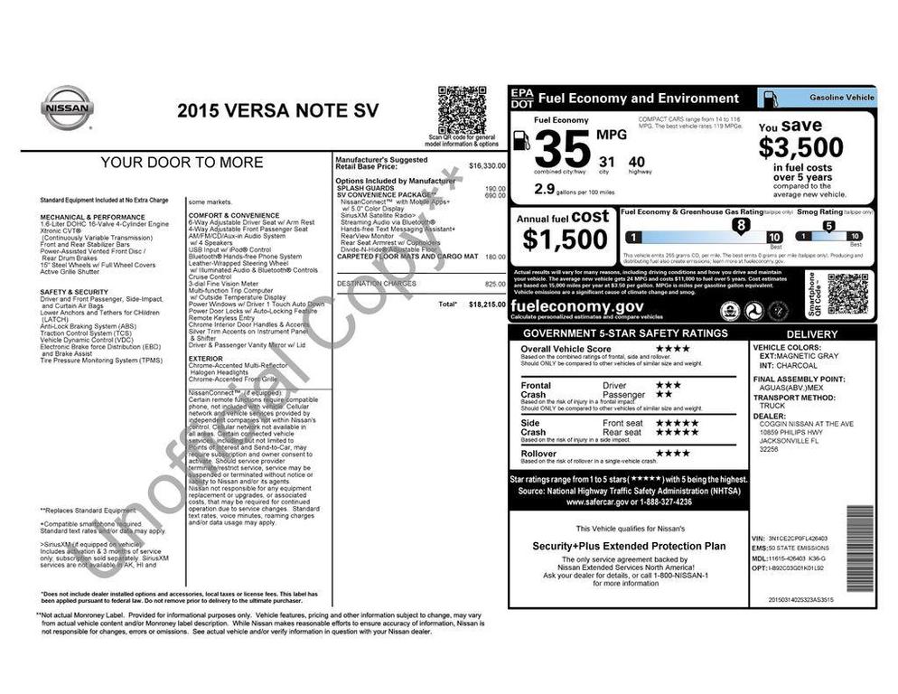 used 2015 Nissan Versa Note car, priced at $9,903