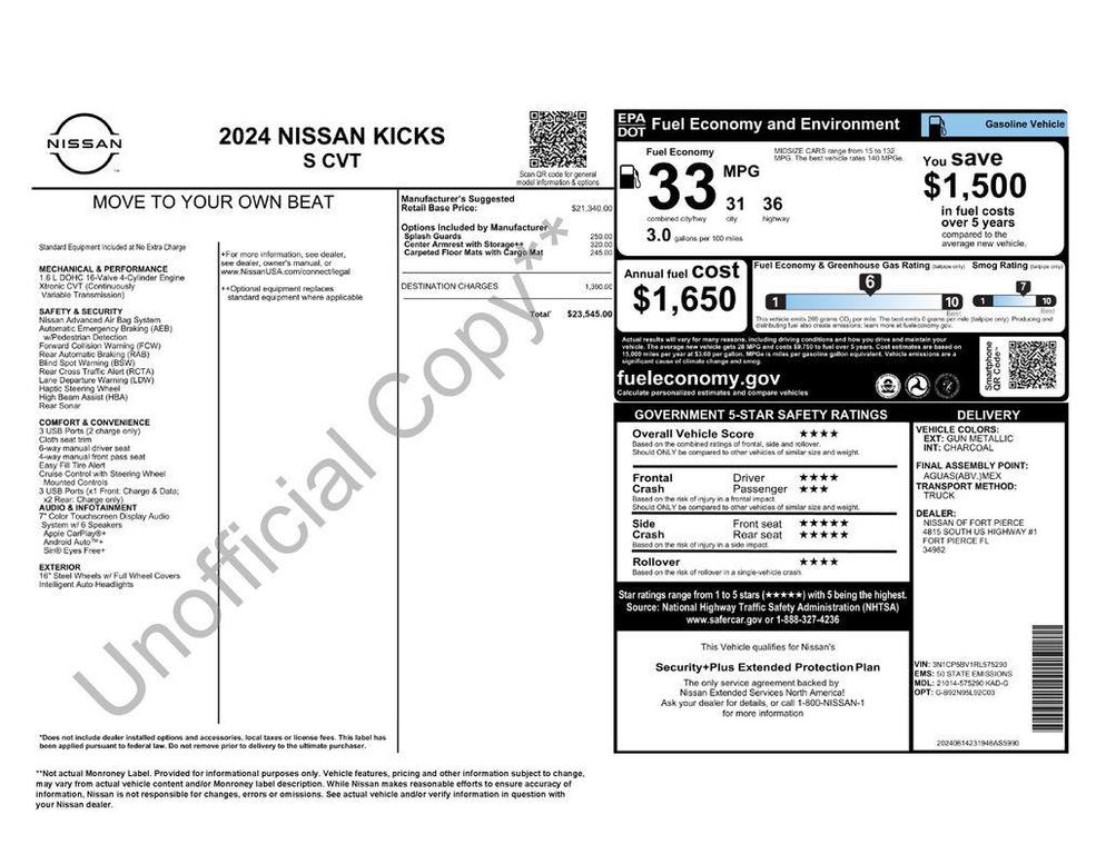 new 2024 Nissan Kicks car, priced at $20,481