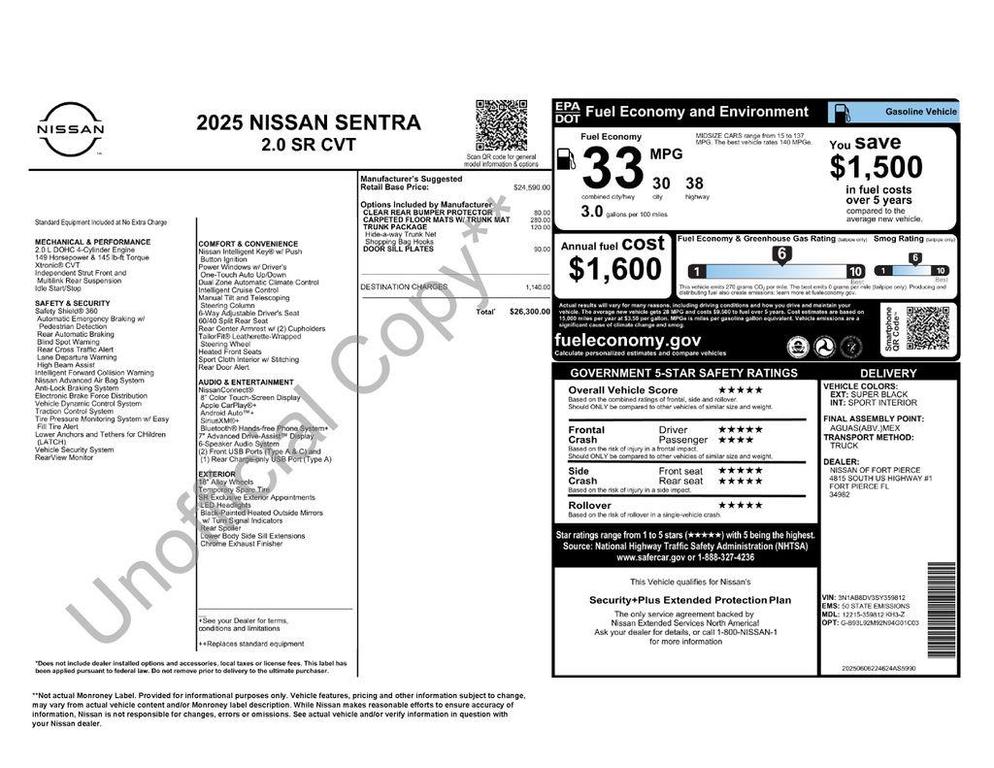 new 2025 Nissan Sentra car, priced at $24,921