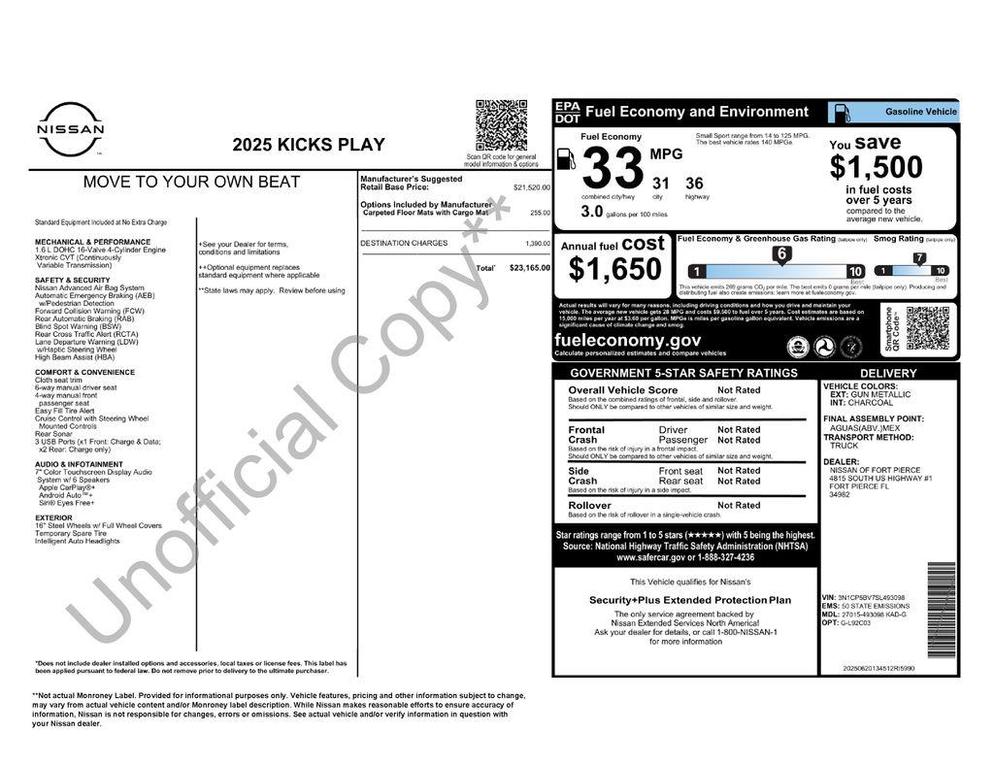 new 2025 Nissan Kicks car, priced at $21,362