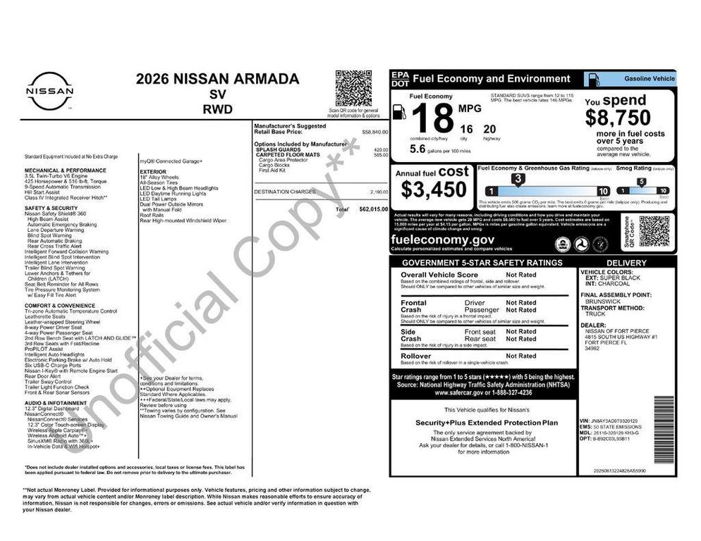 new 2026 Nissan Armada car, priced at $62,015