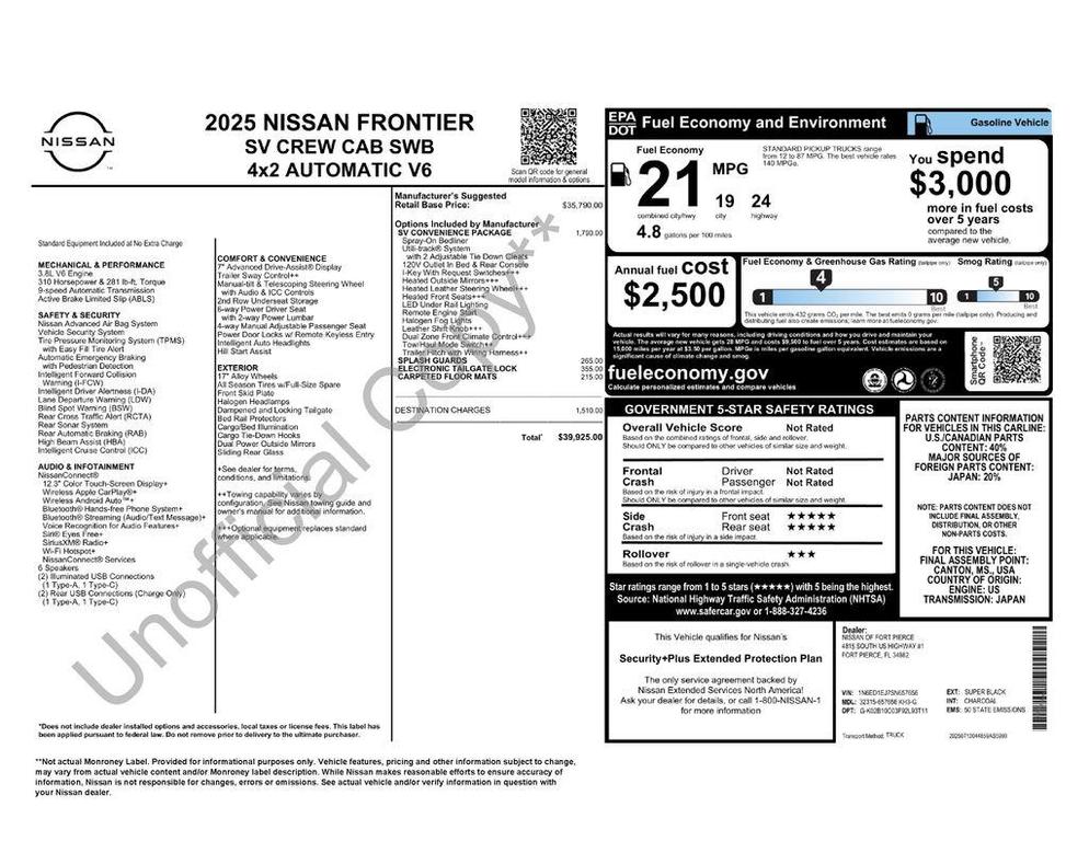 new 2025 Nissan Frontier car, priced at $32,630