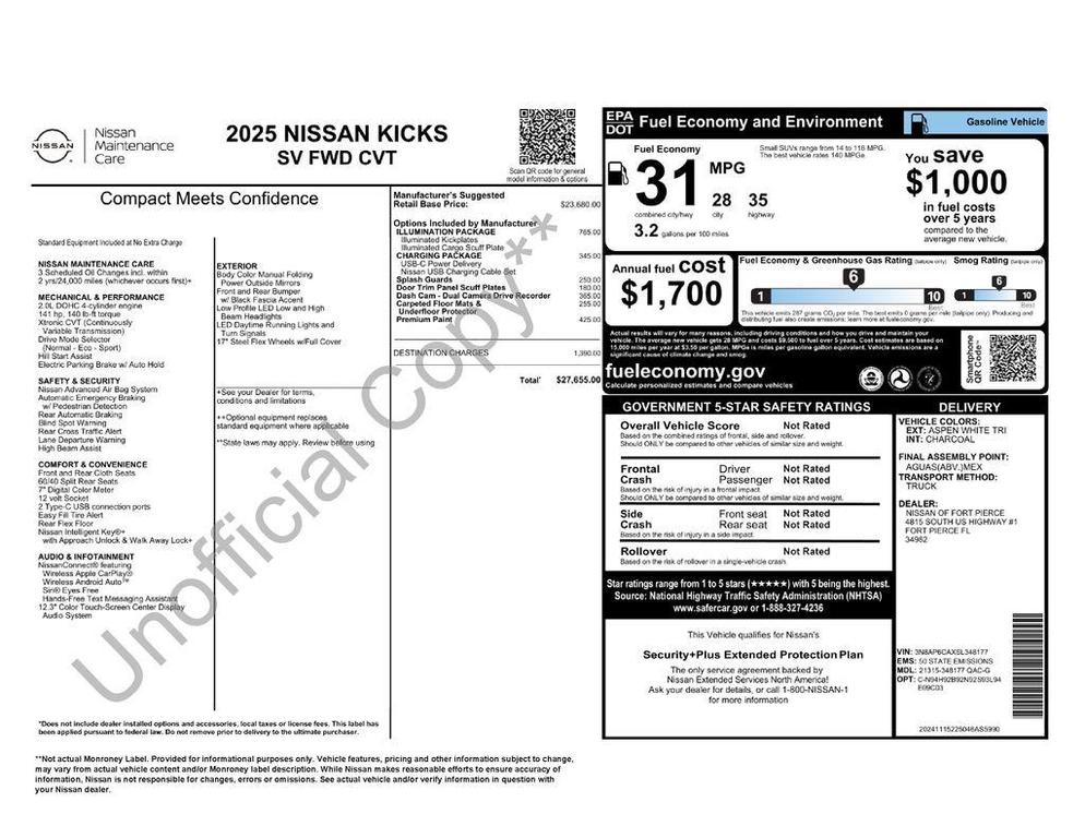 new 2025 Nissan Kicks car, priced at $24,201