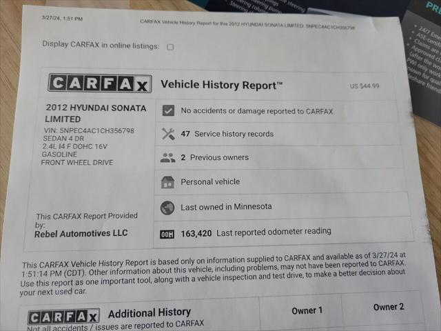 used 2012 Hyundai Sonata car, priced at $7,995