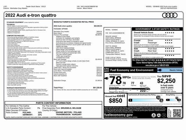 used 2022 Audi e-tron car, priced at $22,999