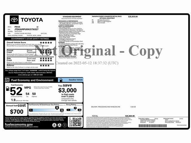 used 2022 Toyota Prius car, priced at $20,999