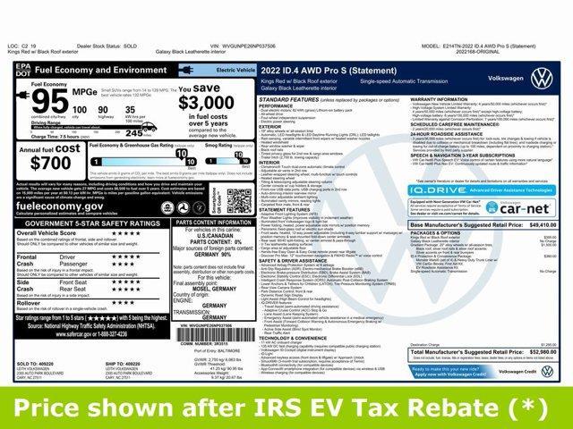 used 2022 Volkswagen ID.4 car, priced at $19,499