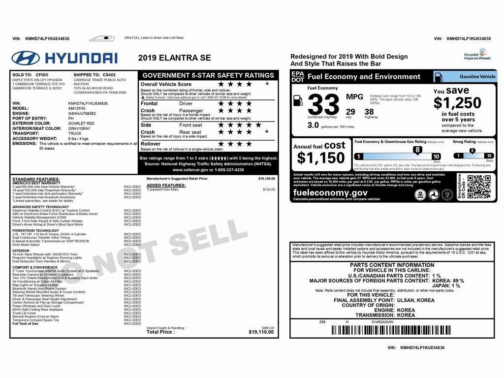 used 2019 Hyundai Elantra car, priced at $14,499