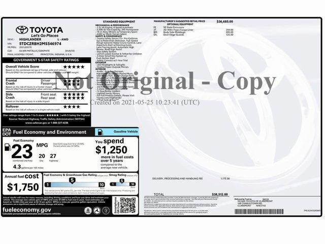 used 2021 Toyota Highlander car, priced at $24,499