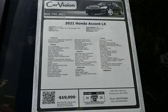 used 2021 Honda Accord car, priced at $17,999