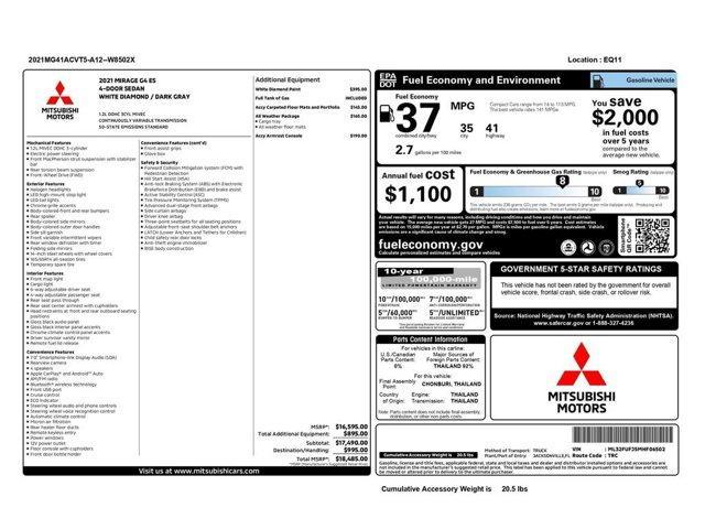 used 2021 Mitsubishi Mirage G4 car, priced at $9,999