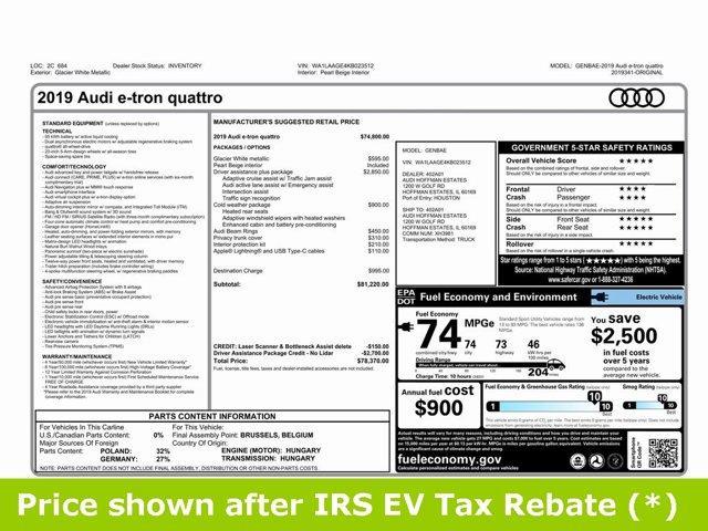 used 2019 Audi e-tron car, priced at $14,999