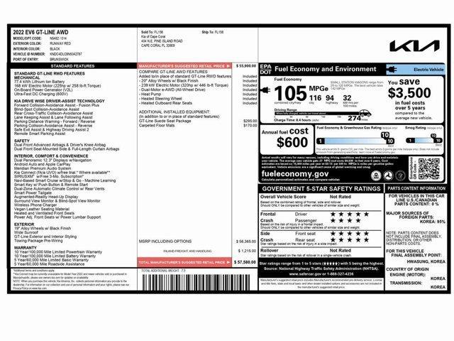 used 2022 Kia EV6 car, priced at $19,999