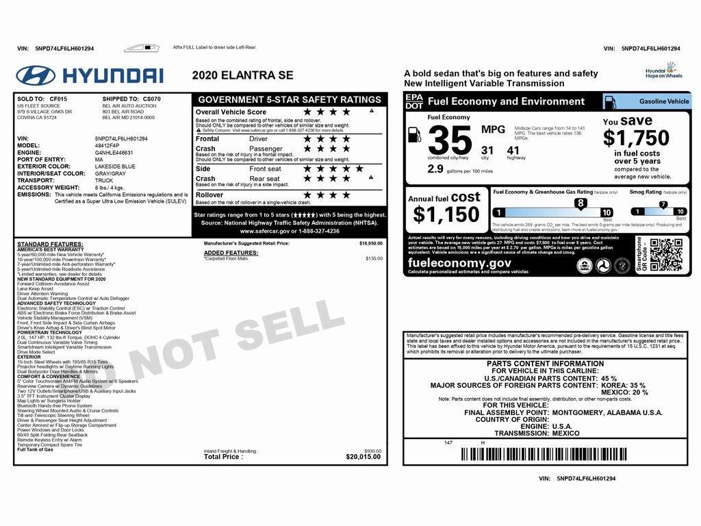used 2020 Hyundai Elantra car, priced at $15,499