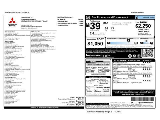 used 2021 Mitsubishi Mirage car, priced at $10,499