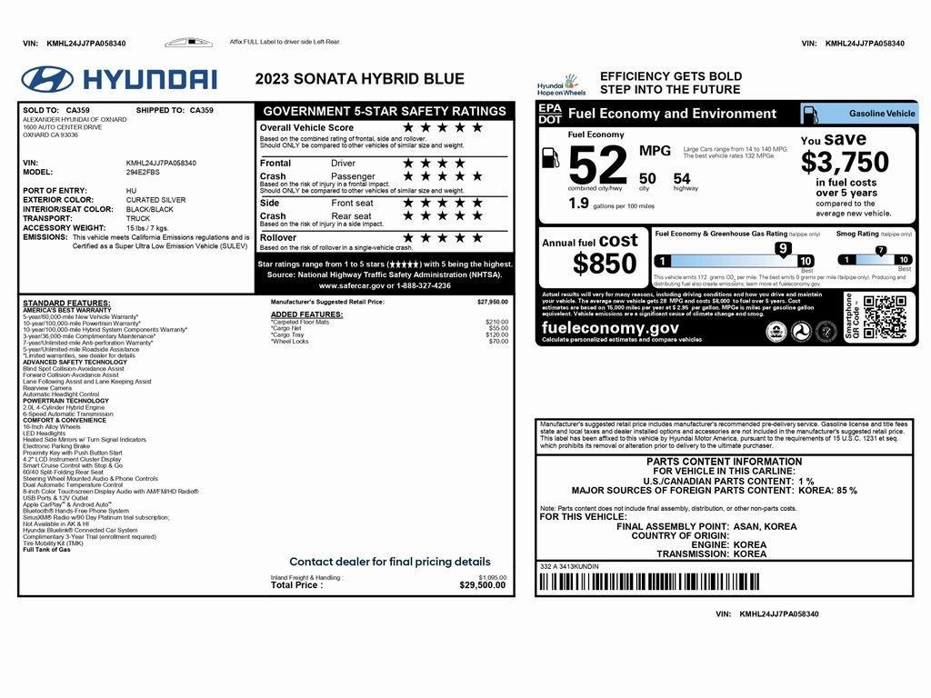 used 2023 Hyundai Sonata Hybrid car, priced at $17,499